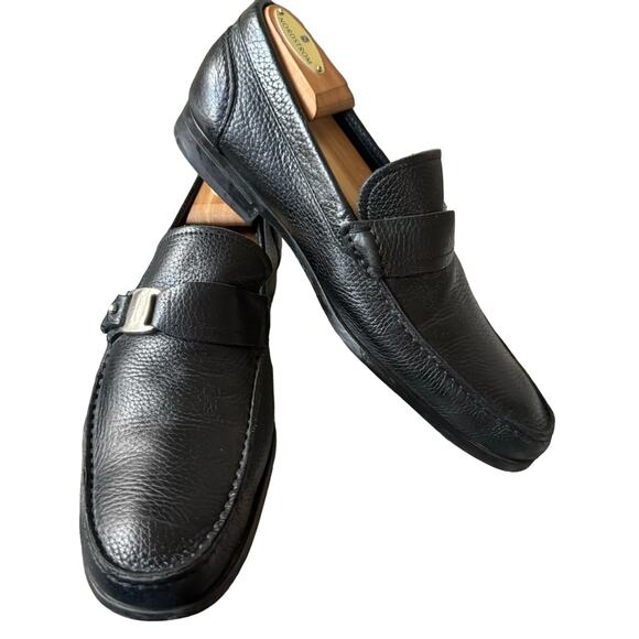 Salvatore Ferragmo Pebbled Black Leather Loafers Shoes Men’s 8.5 D main image 5